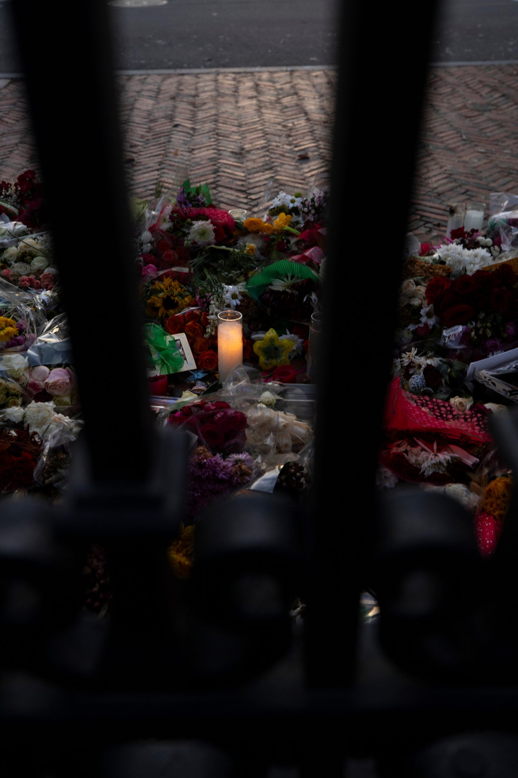 photo of an impromptu memorial at the Van Wickle Gates